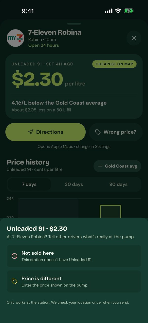 Reporting a wrong price or a fuel that isn't sold